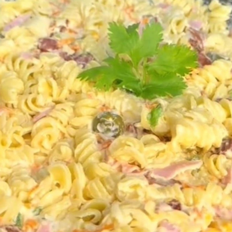 Macarrão,presunto,azeitona,Calabresa,Bacon,ovo,cheiro verde ,milho e cenoura