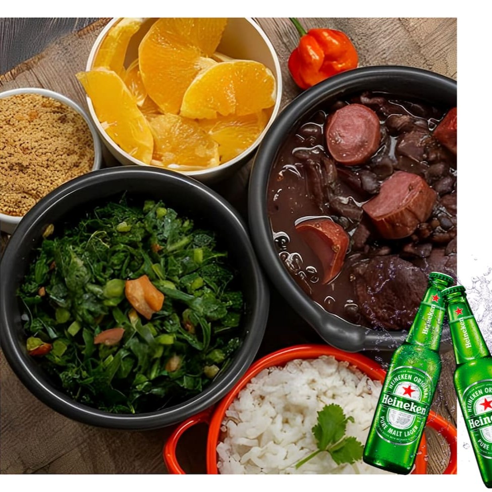 Em homenagem ao mestre, zeca pagodinho, montamos esse combo, pra você deliciar nossa feijuca com uma cerveja. Muita fome e quer fartura? Então esse é o tamanho ideal para você. Chega em casa prontinha pra servir. Tudo em embalagens separadas. ** usamos defumados artesanais, que têm sabor incomparável e não contêm aditivos químicos. 750g de feijoada e 750g de arroz, farofa, couve refogada, laranja e 2 Cervejas long neck. Serve 2 pessoas. *imagem ilustrativa.