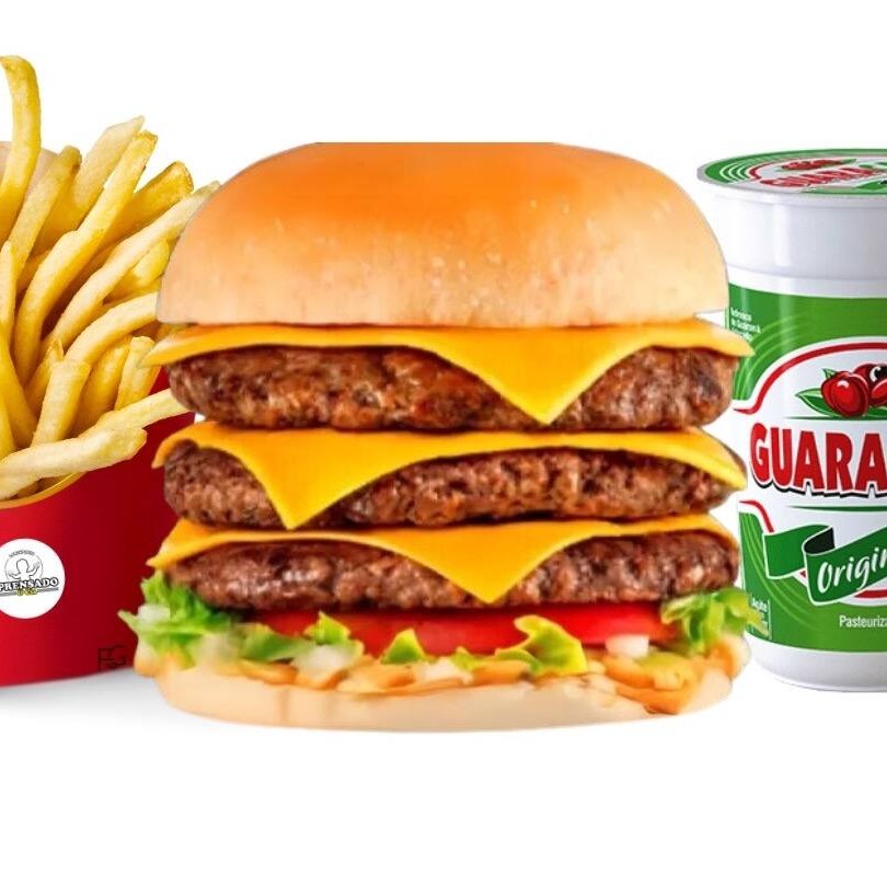 3 carnes, 3 queijo cheddar, molho e alface