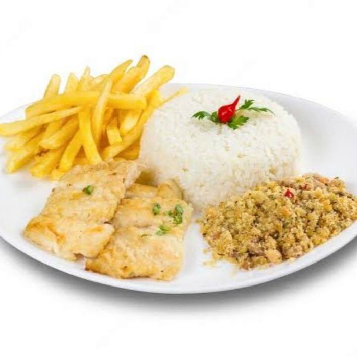 Delicioso File de Tilapia empanado podendo ser acompanhado de: Arroz Branco, Feijão Preto, Batata Frita, Salada, Ovo Frito ou Farofa.