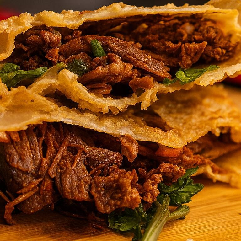 Delicioso pastel de costela com folhas de algrião  Pastel com aproximadamente 19cm.