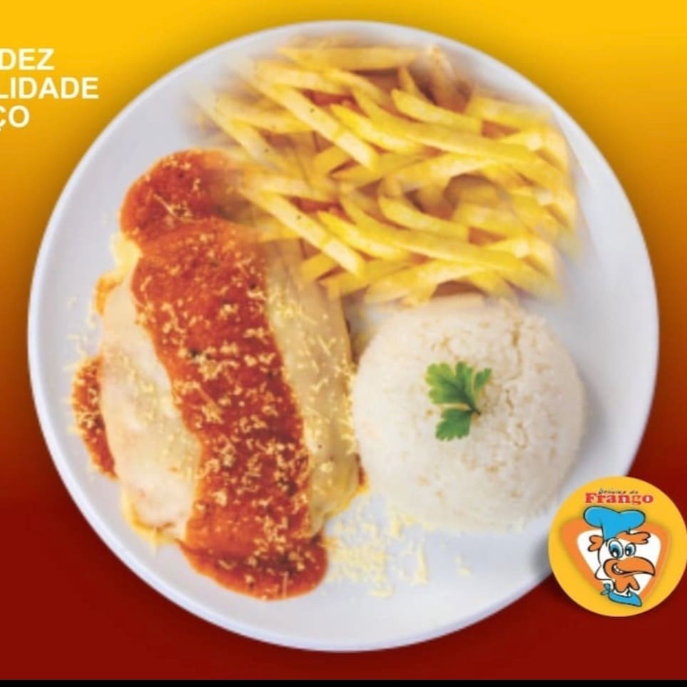 Acompanha arroz branco e batata frita,  ou monte seu prato escolhendo 3 acompanhamentos. Marmitex