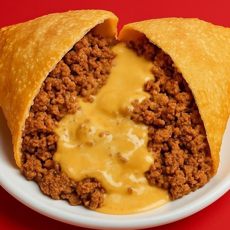 Pastel de 24cm com saborosa combinação de carne e queijo derretido.