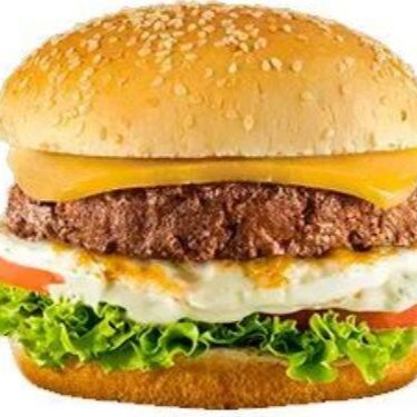 Pão, carne, cheddar fatiado, ovo, tomate, alface, cebola caramelizada e maionese a sua escolha