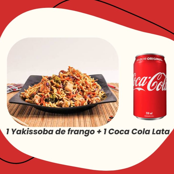 1 Yakissoba de frango + 1 Refrigerante Coca Cola Lata 350 ML