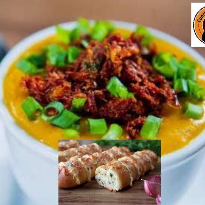 Deliciosa & Saborosa Sopa de Abobora c/ Carne + Torrada Brinde ( Serve 2 Pessoas )