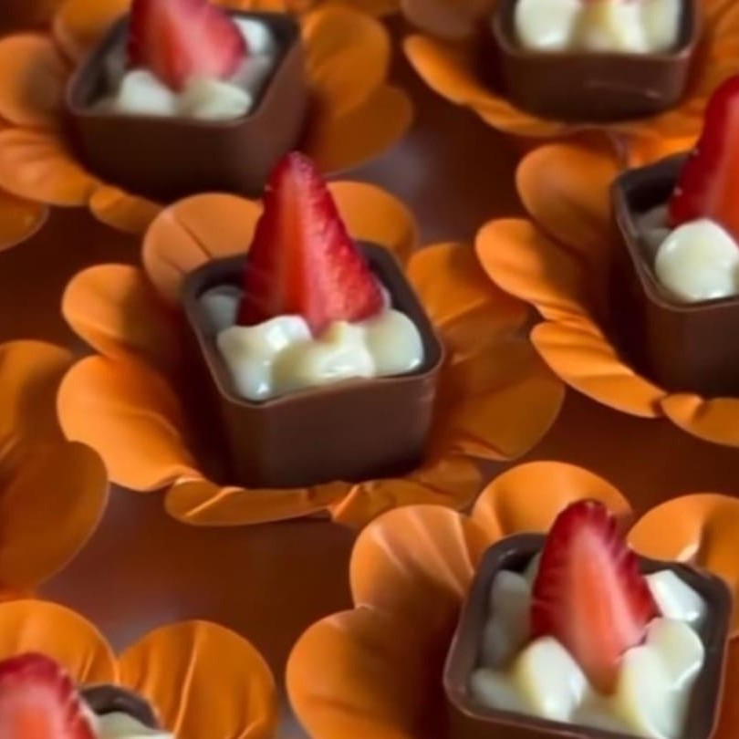 Bombom de chocolate ou chocolate branco e a montagem fica a critério do cliente