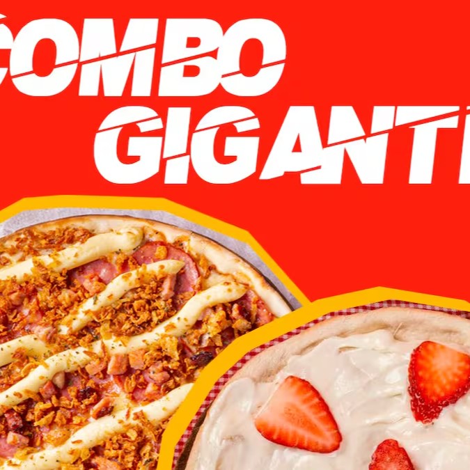 Gigante pela própria natureeeza! Esse Combo é pra quem tá com aquela fome gigantesca. Pois vai uma deliciosa pizza gigante (45cm) + broto irresistível doce (20cm) + bebida geladinha (suco 1l ou refri 2l)