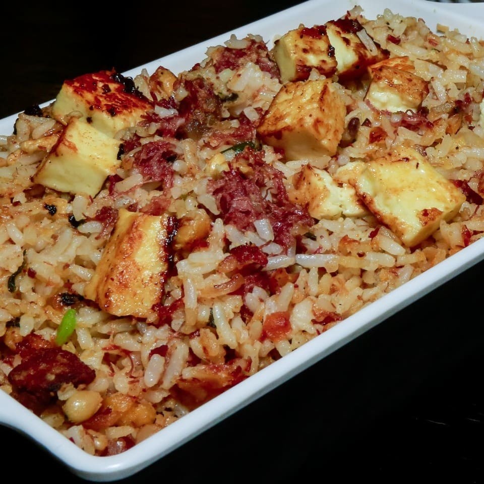 Baião de Dois com 2 Bananas Fritas e queijo coalho