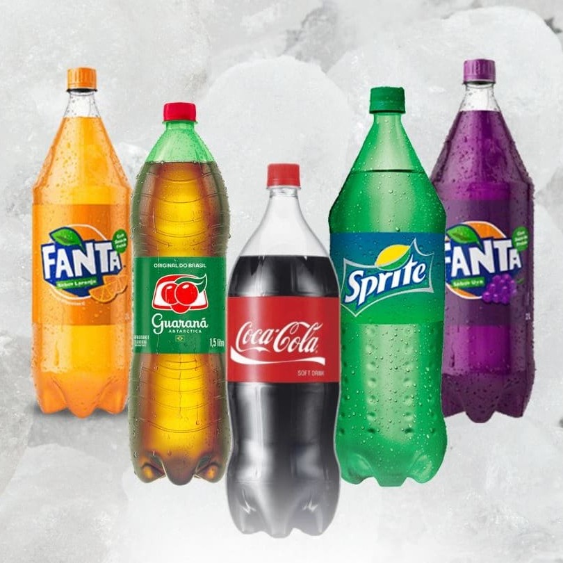 Coca-Cola, Guaraná Antártica, Fanta Uva, Fanta Laranja.