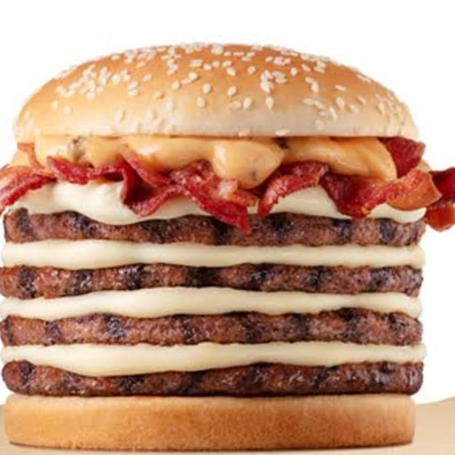 2 hamburguês, 2 queijos, bacon, salada e molhos