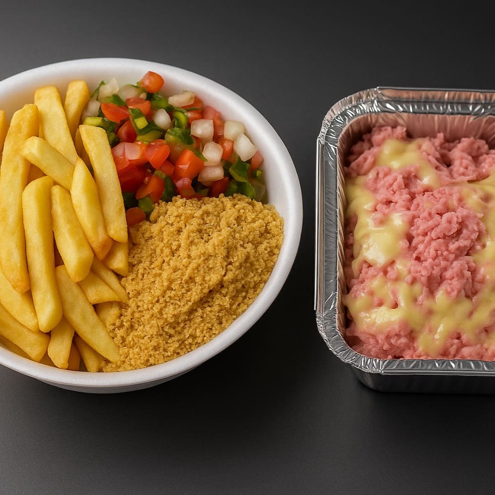 Acompanha : Arroz, feijão, farofa, molho a campanha e fritas ou purê.