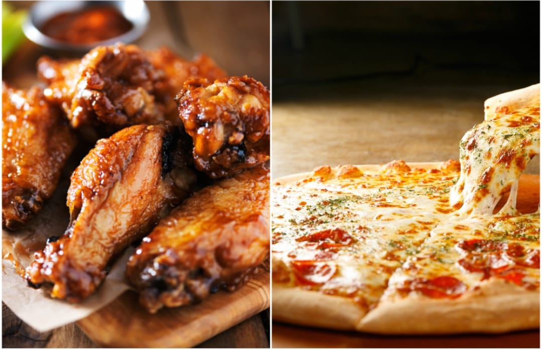 Pizza Mediana + 1/2 Orden de Alitas Búfalo (6 Pzs)