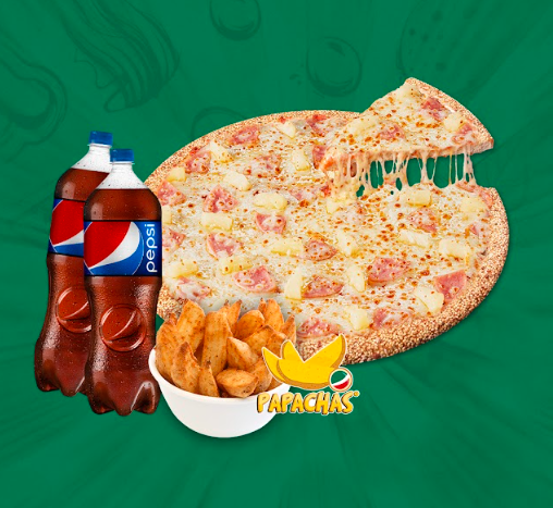 Pizza Mediana 2 ing + 2 ref 400 ml. + papachas