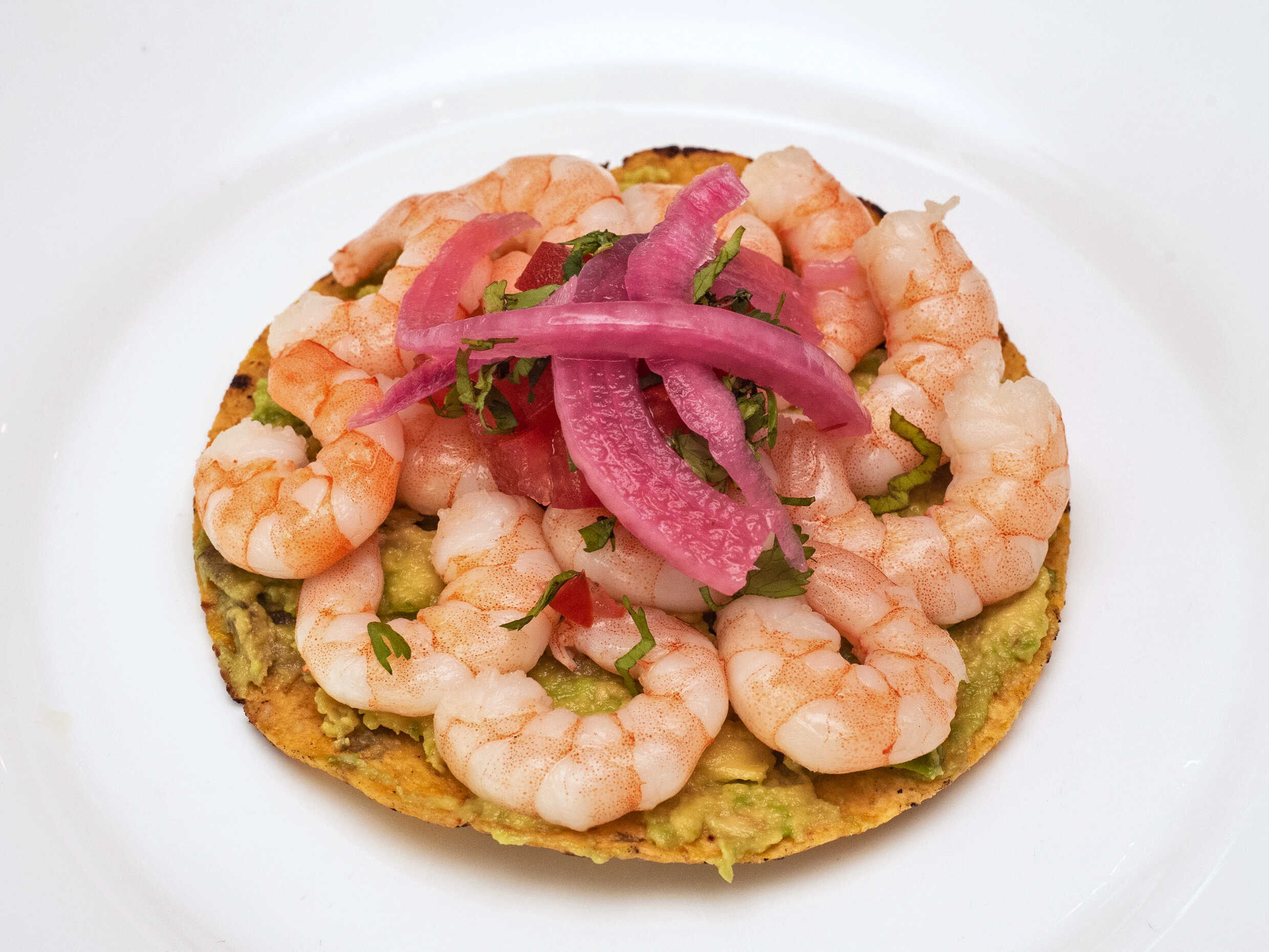 Tostada Individual de Camarón con Guacamole