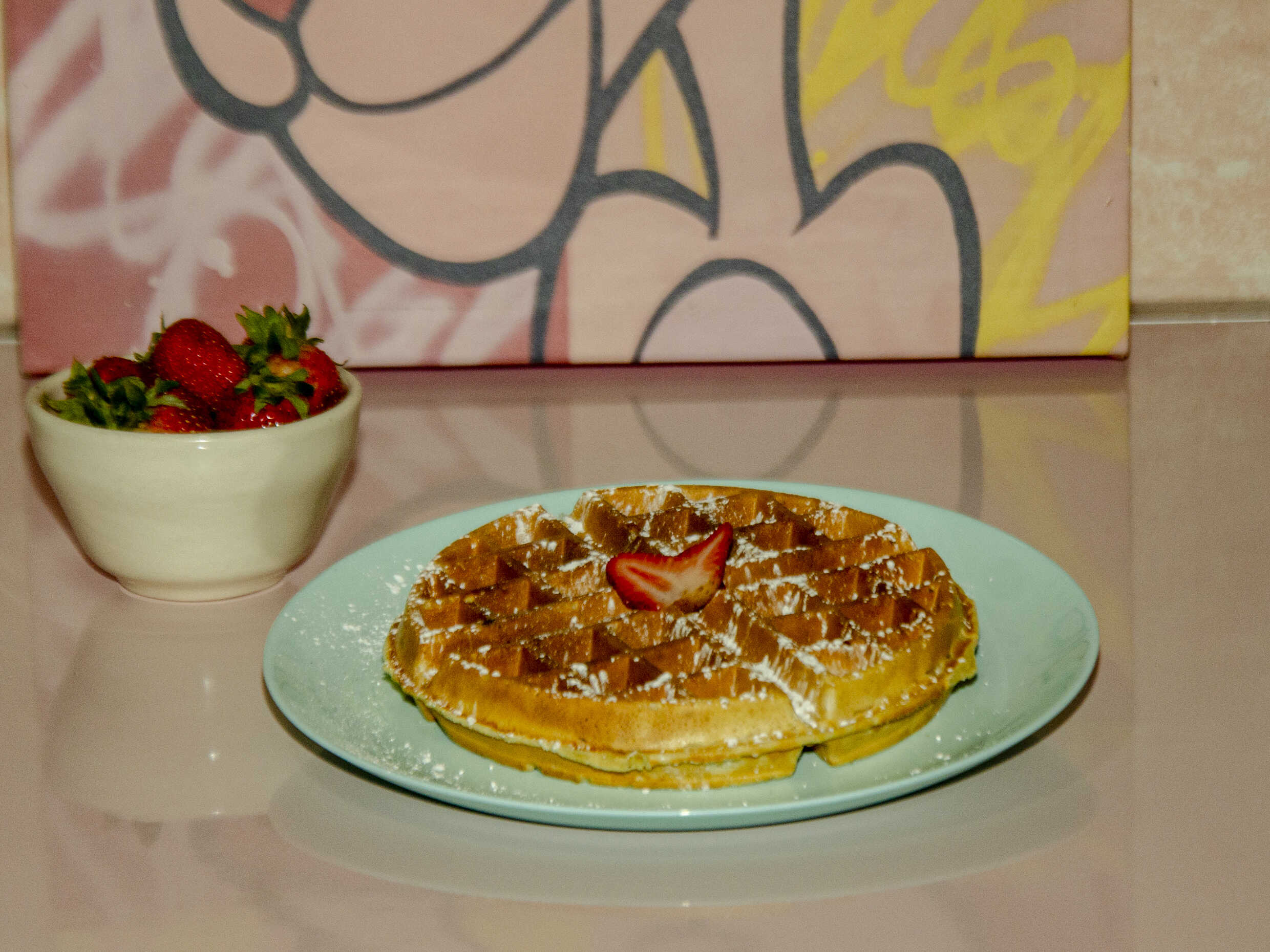 Waffle con miel mapple