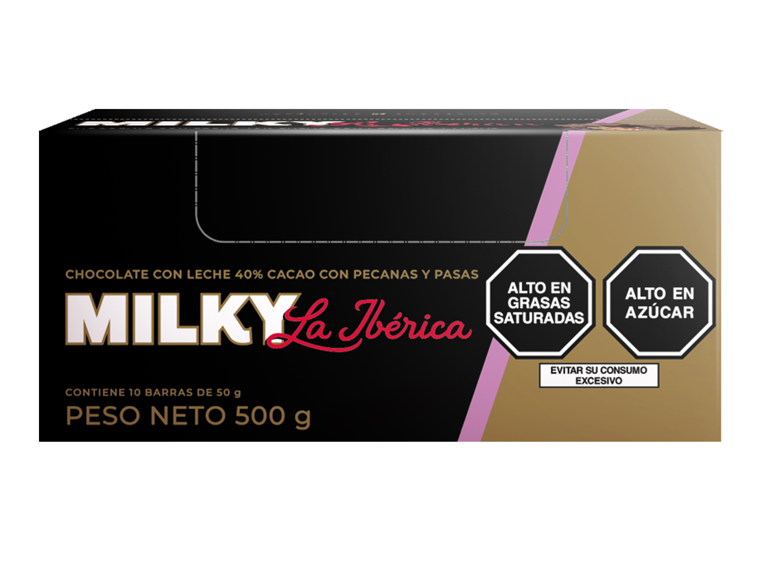 Barra Milky con Pecanas y Pasas 50 g 10 Piezas