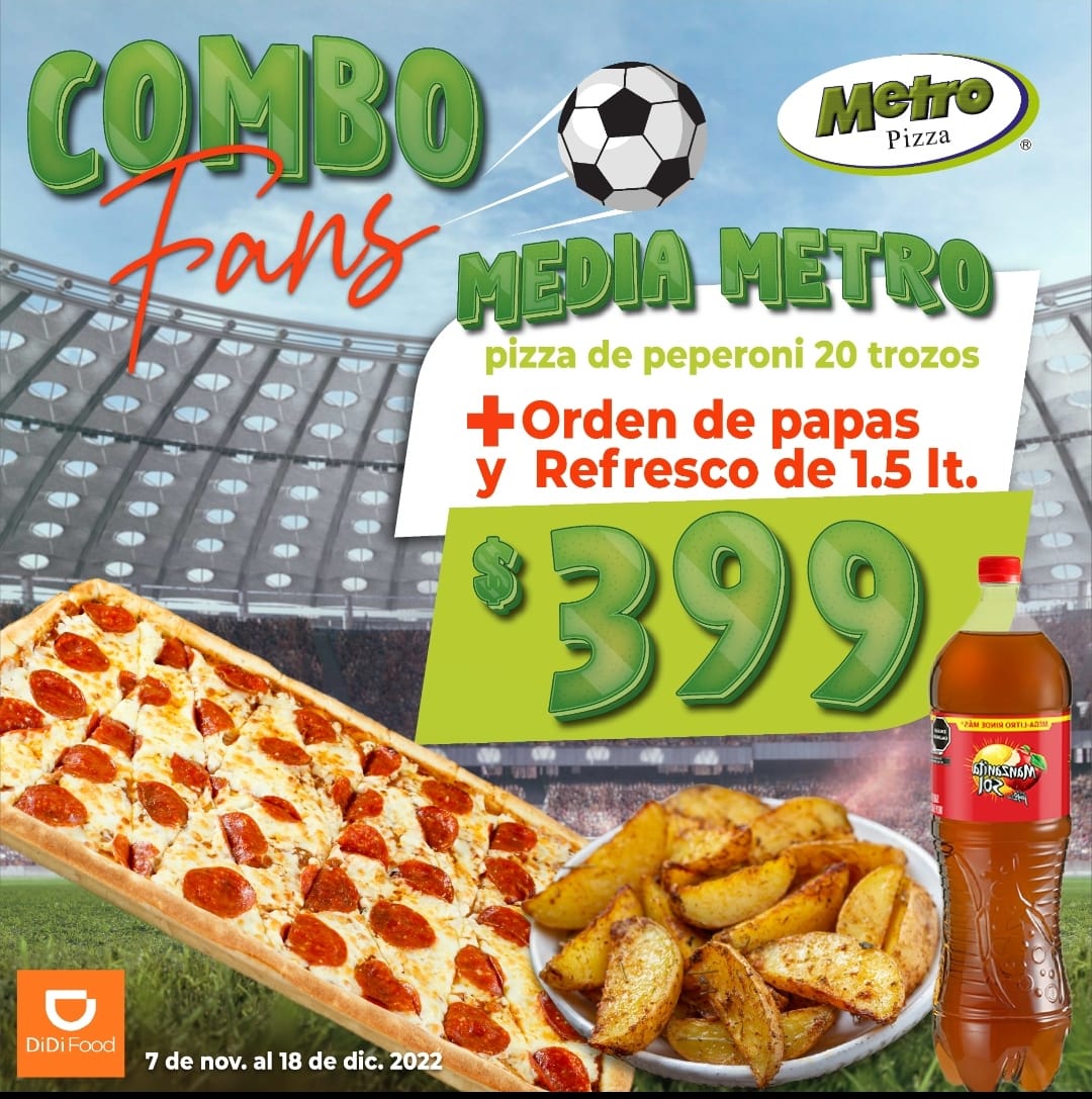 Combo Fans: Media Metro Peperoni+ Papas + Refresco