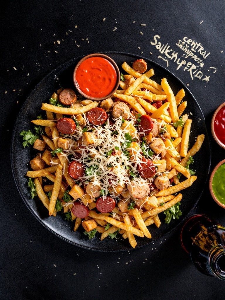 Salchipapa Pollo Teriyaki más Bebida