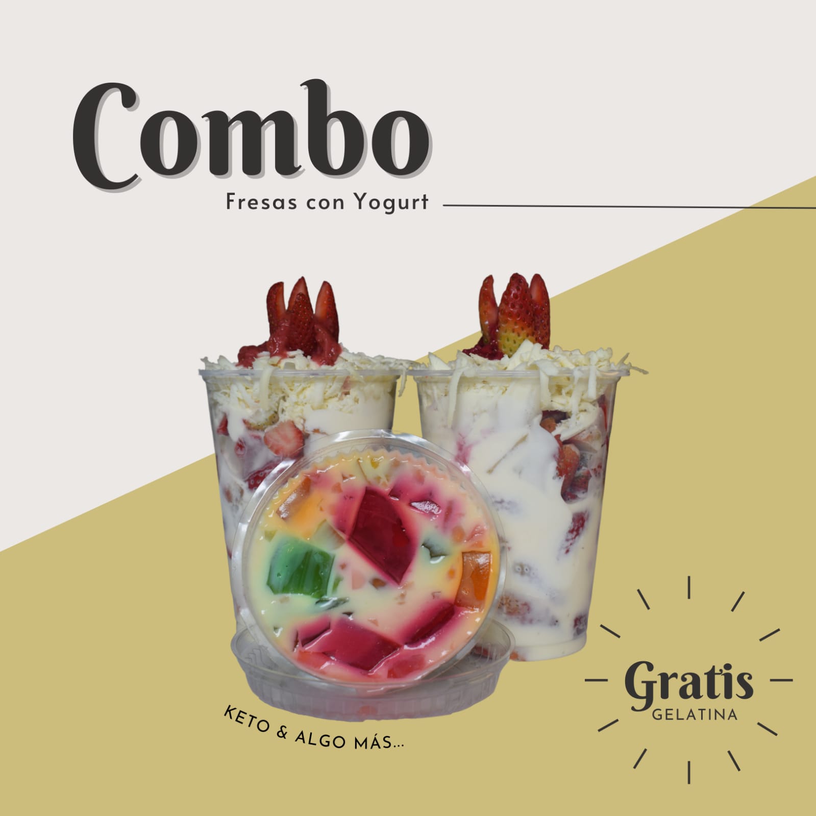 Duo Fresas con Crema o Yogurt + postre