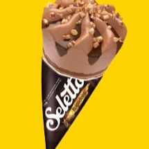 Sorvete sabor chocolate mesclado, com chocolate e castanha de caju. 65g.