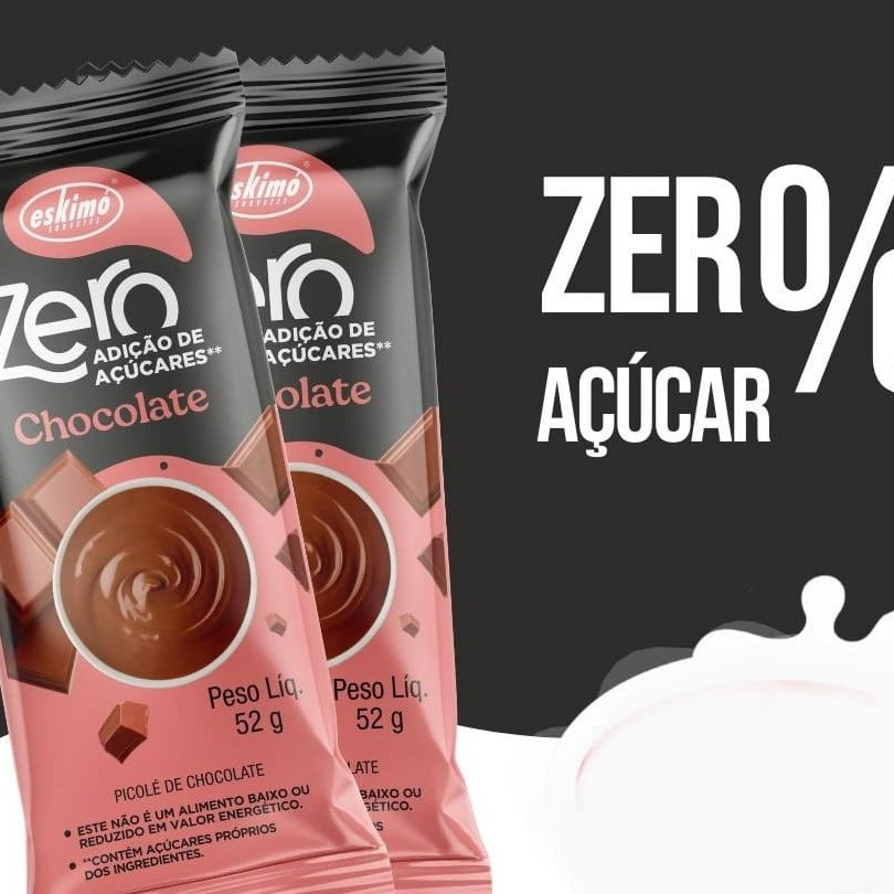 Picolé chocolate zero adição de açúcar.