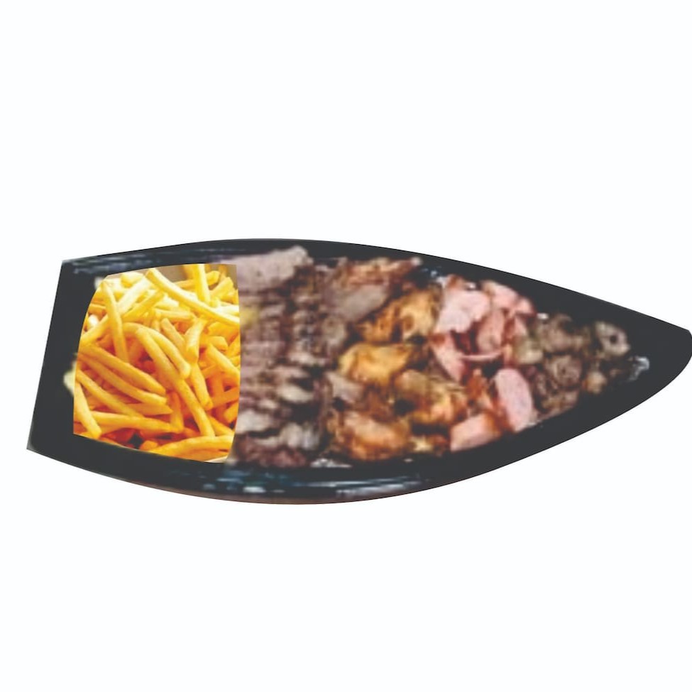 Churrasco Misto  + Frango a Passarinho+ Maionese  + Farofa + Molho Vinagrete  + Batata Frita serve 6 pessoas!