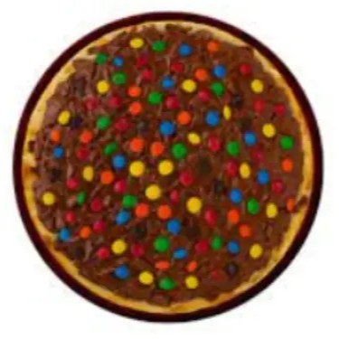 massa especial, mussarela, chocolate de primeiríssima qualidade ao leite e mm's