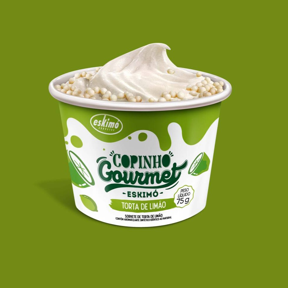 Sorvete sabor Torta de Limão. Contém Aromatizante sintético idêntico ao natural.