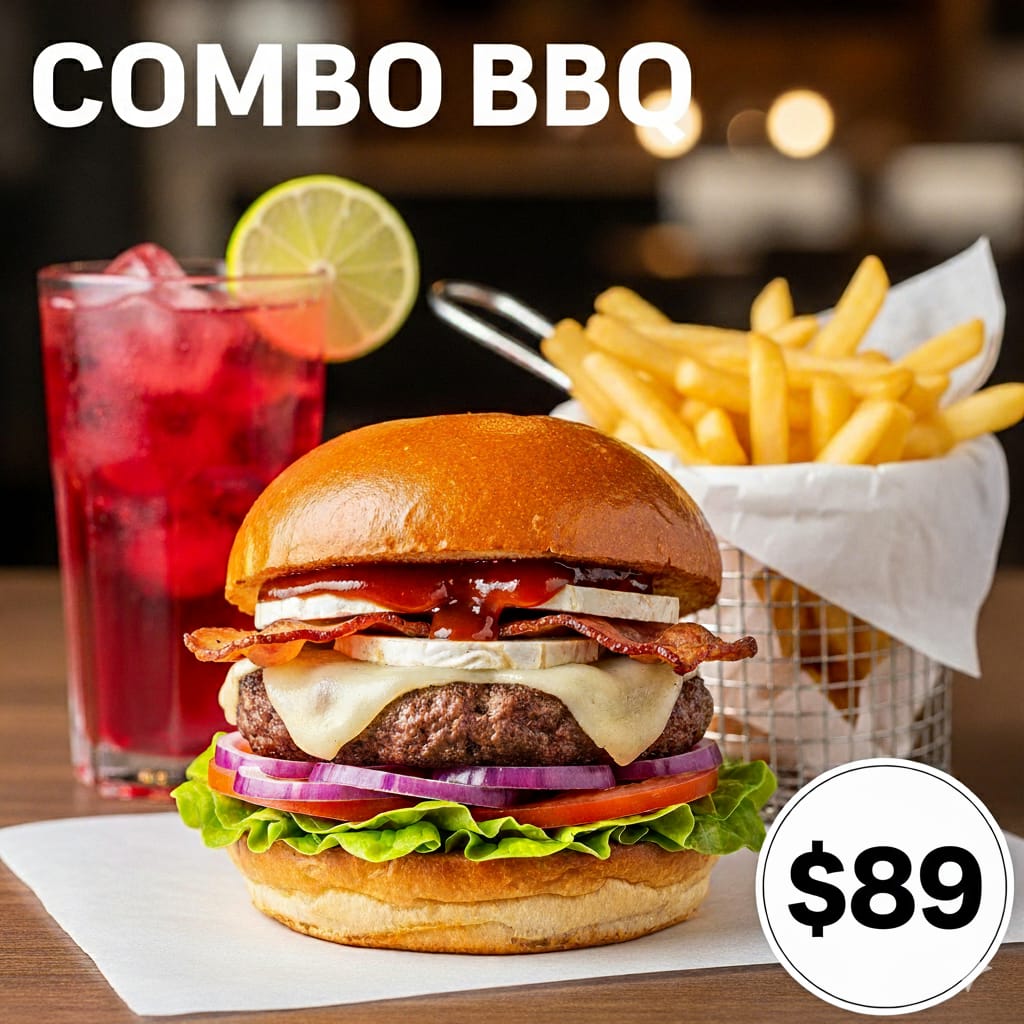 Combo Hamburguesa BBQ + Papas Agua Fresca