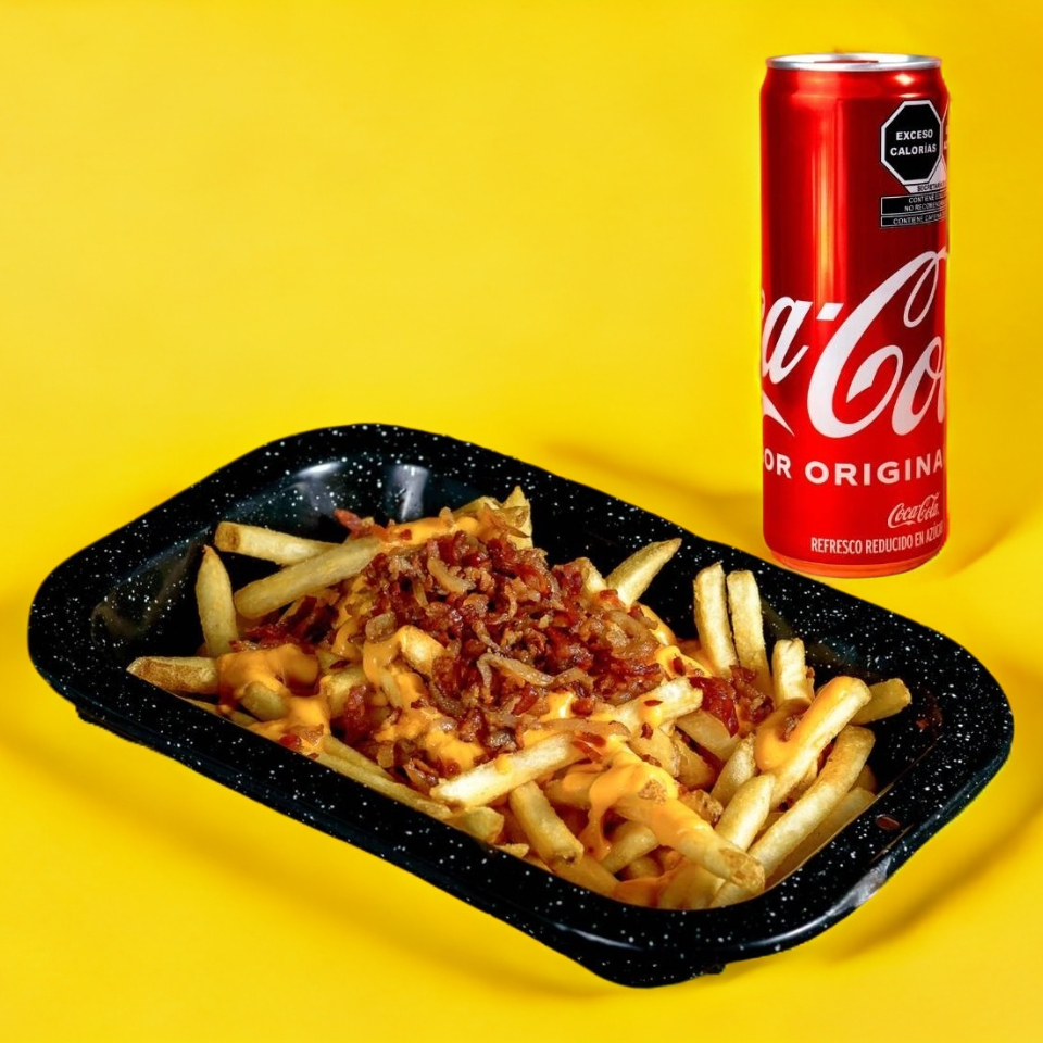 Combo Papas con Queso y tocino+ Coca Cola