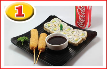 Combo Rollos California + Brochetas+Refresco