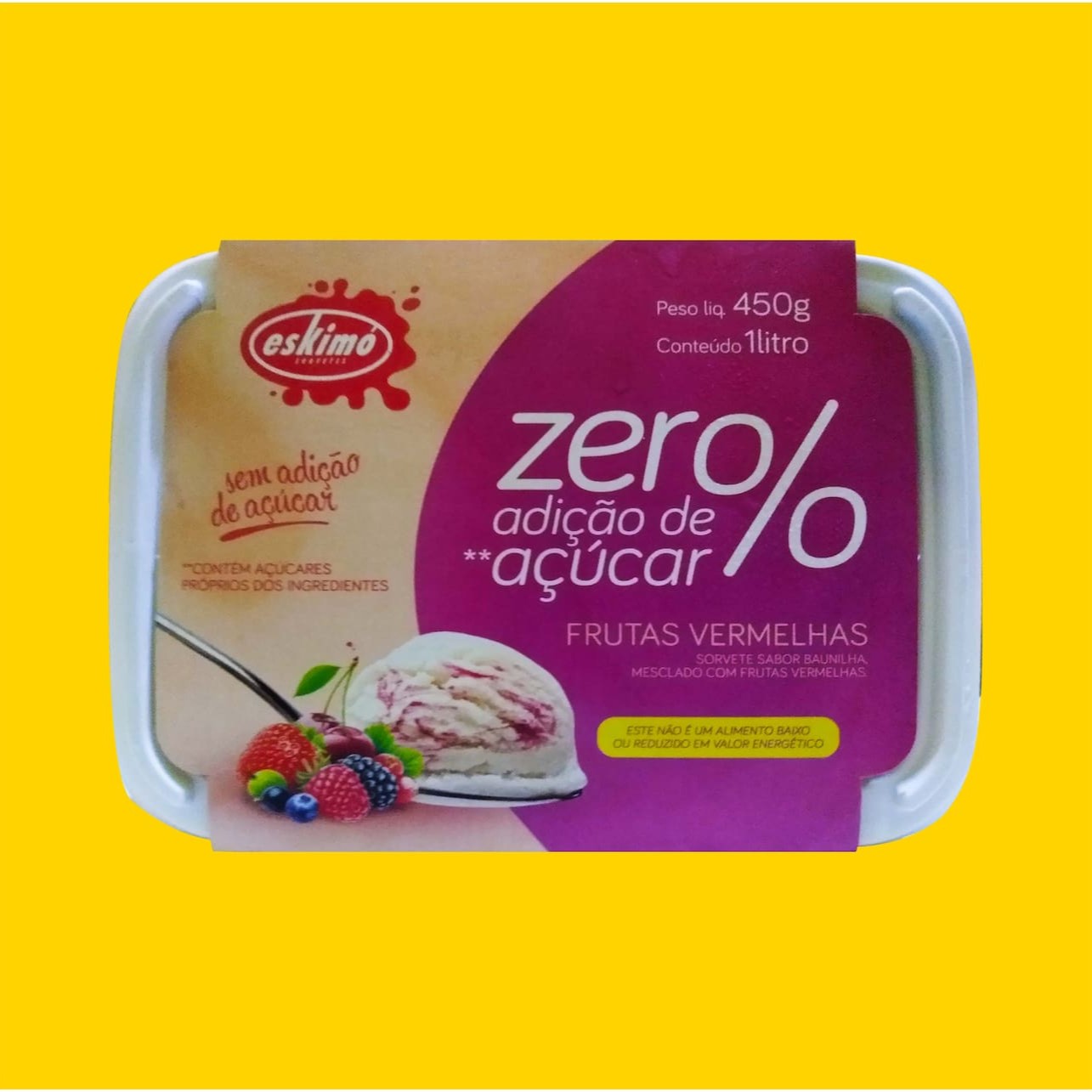 Sorvete sabor baunilha, mesclado com frutas vermelhas 1 litro