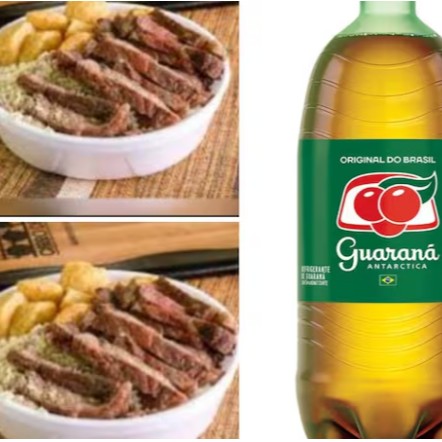 Arroz,feijão,macarrão,farofa,batata ao molho ou corada + 1 refrigerante 1l