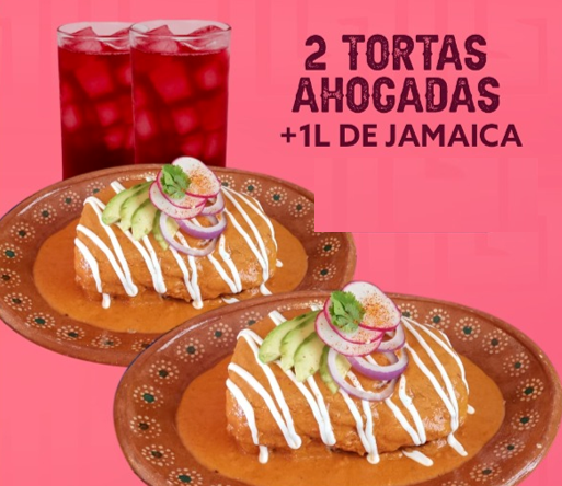 2 Tortas Ahogadas + Agua de Jamaica Lt