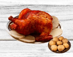 Pollo Asado extra grande  con papas, arepas y aji