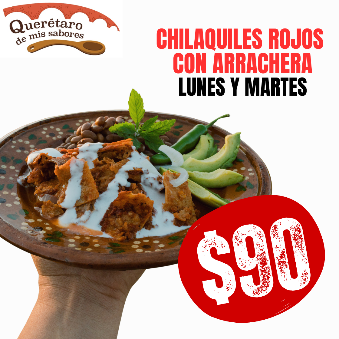Chilaquiles Rojos con Arrachera (Lunes y Martes)