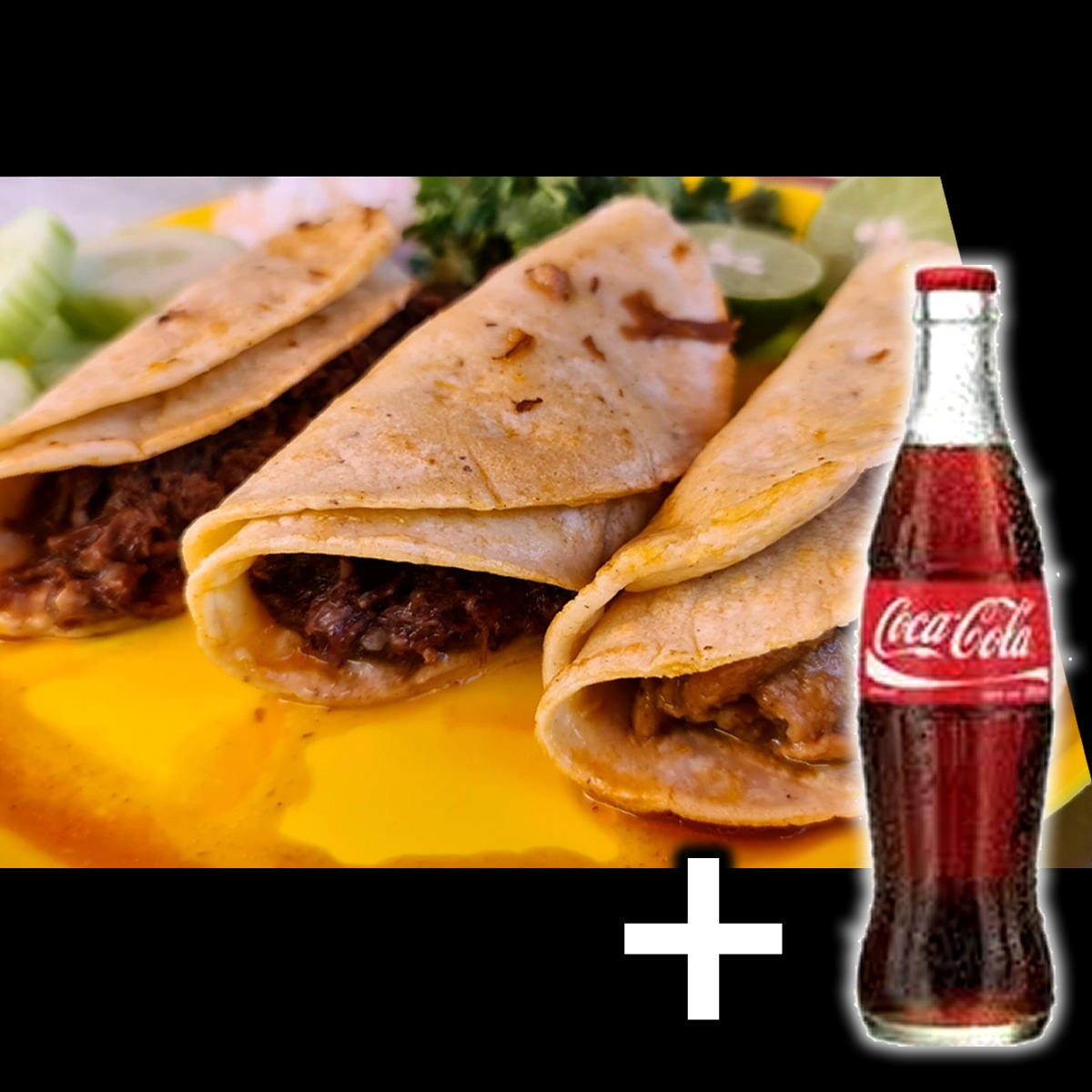Tres Tacos de Cabeza con Refresco