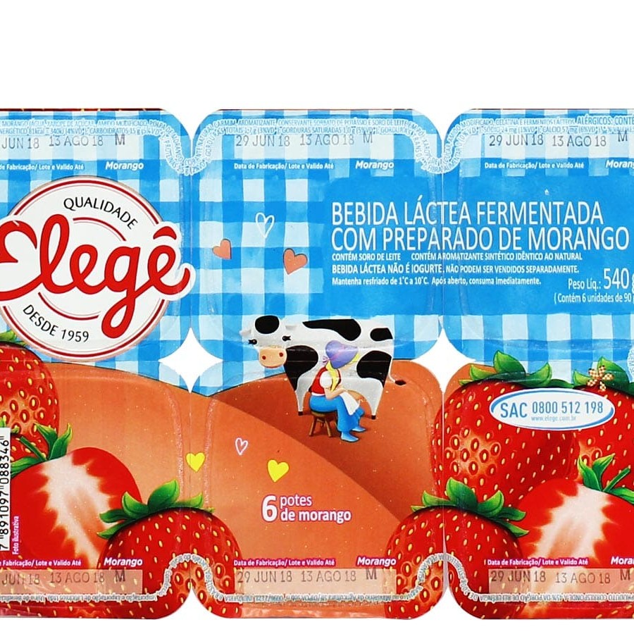 Iogurte Morango, podendo ser enviado qualquer marca similar (Elegê, itambé ou vigor) Foto ilustrativa