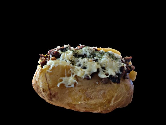 Papa Gigante Asada Rellena de Bistec a la maggi,