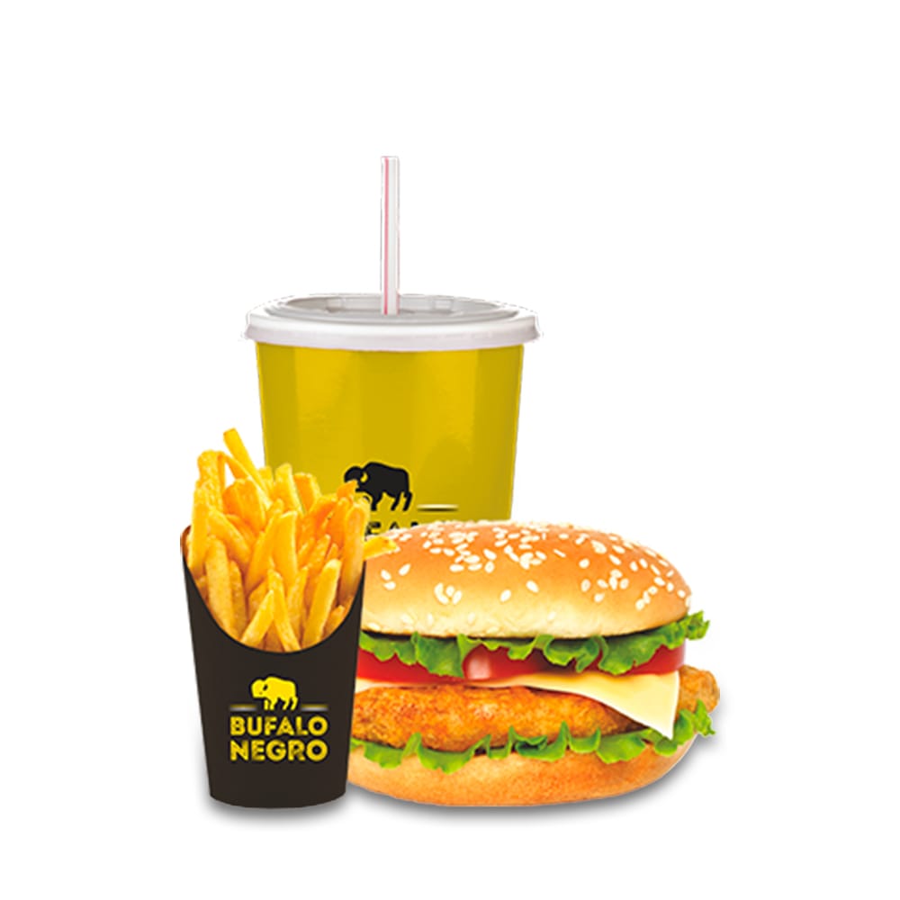 Búfalo 4: Hamburguesa de Pollo+Papas y Refresco