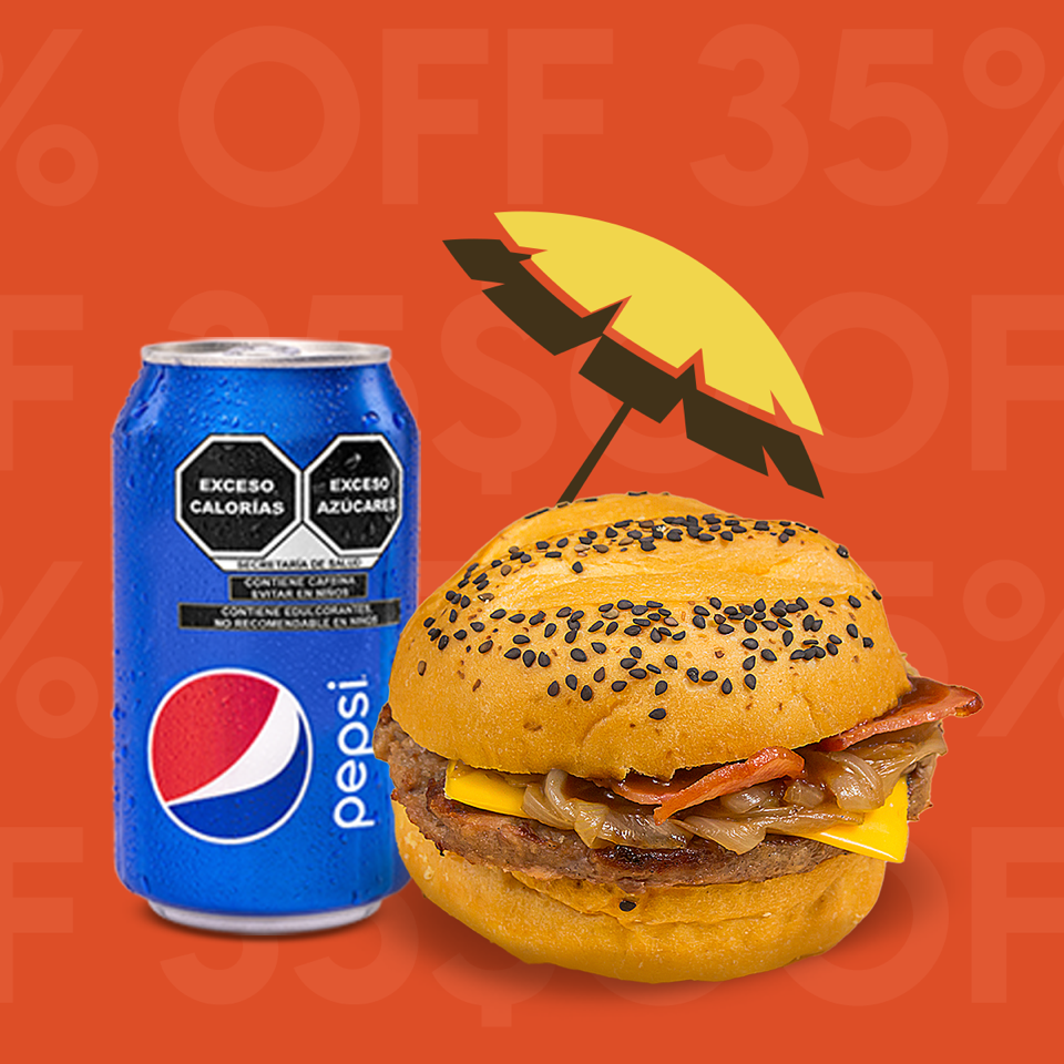 Combo-Hamburguesa 3 quesos + papas + Refresco