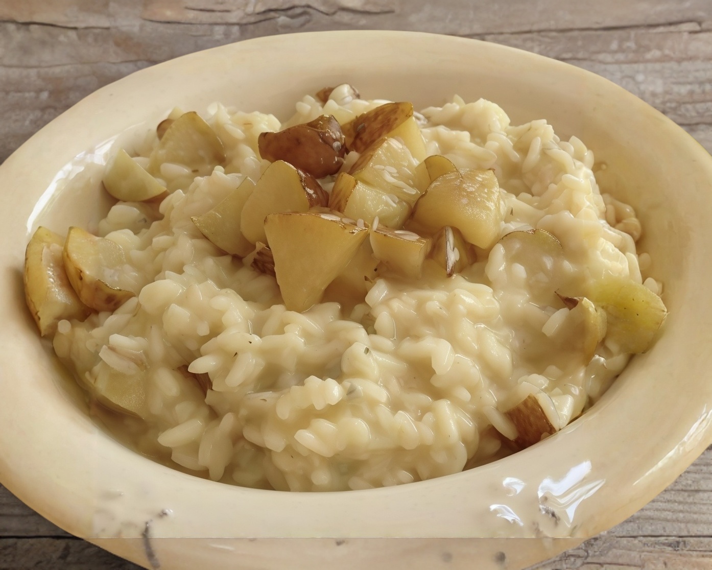 Risotto 4 formaggi y manzana