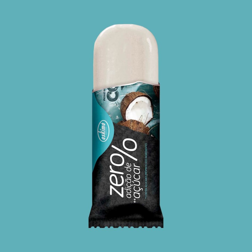 Picolé coco zero adição de açúcar.