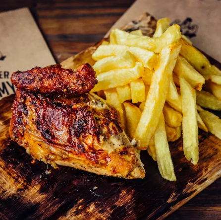 1/4 de Pollo con papas, Tequeños y Bebida