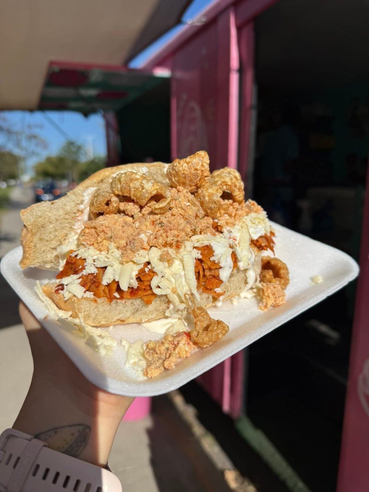 Torta de chilaquiles con guiso