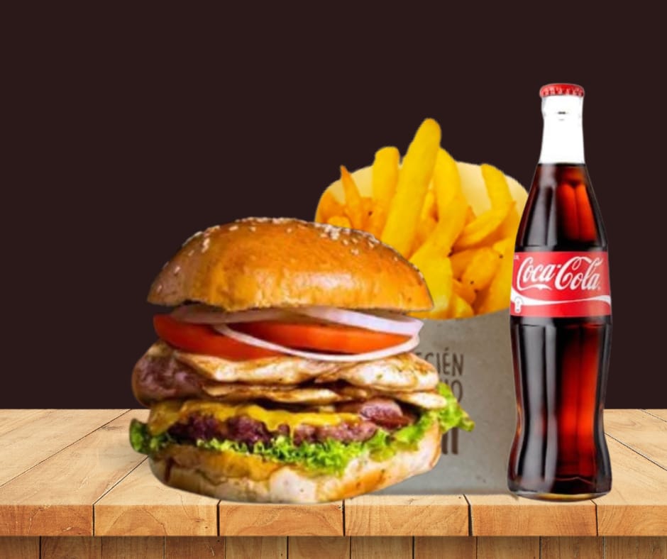 Burger Mixta (carne+ Pollo) + Bebida + Papas