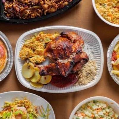 1 pedaço de frango assado + Arroz + Salpicão + Farofa + Batata Frita+