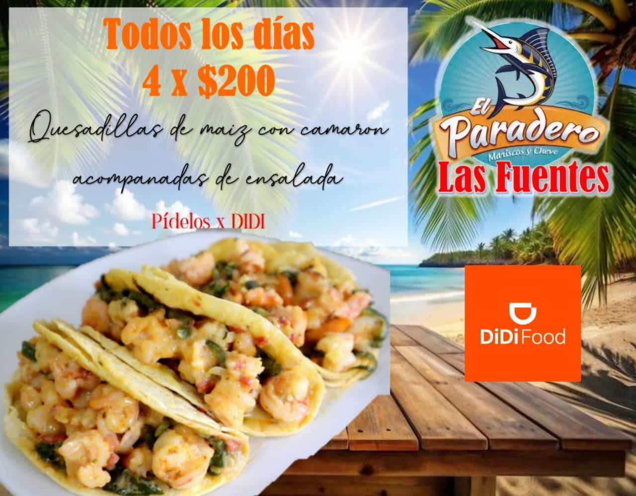 4 Quesadillas de Maíz con Camarón