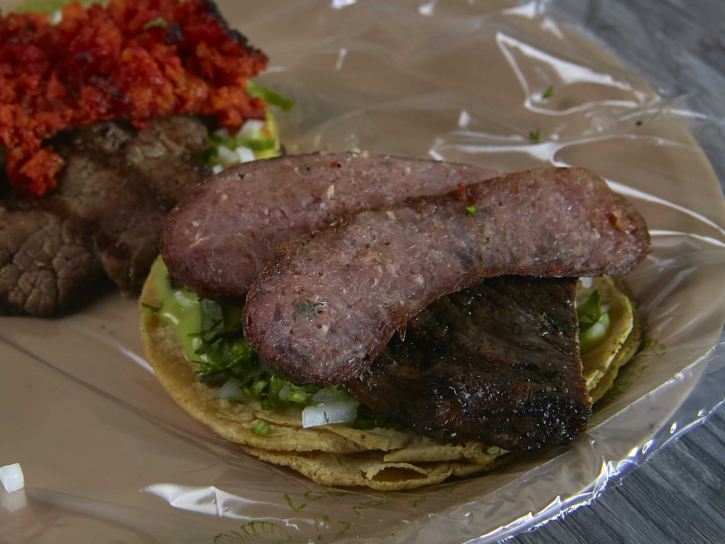 Taco en Trozo Combinado (Arrachera con Chorizo)